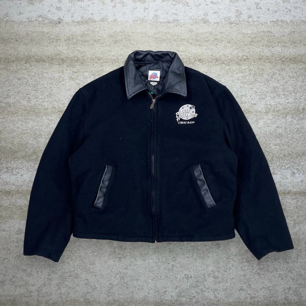 Vintage 90s Planet Hollywood Detroit Style Jacket Mens M Black Made in USA